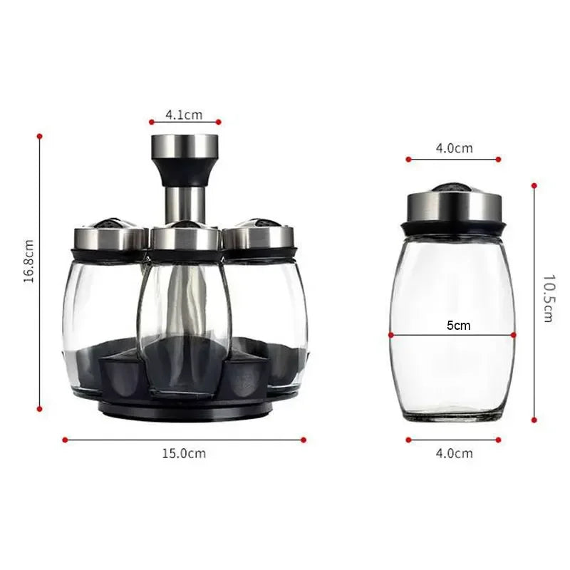 7-Piece Rotating Spice Jar Set – Glass Seasoning Organizer with Rack | Cartly Kitchen