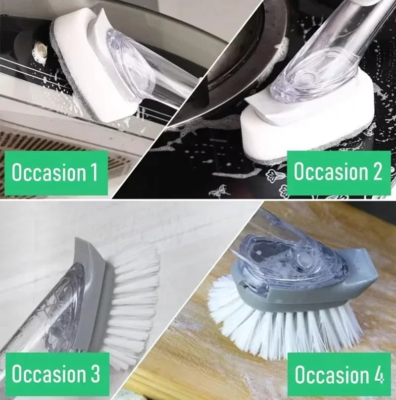 2-in-1 Refillable Kitchen Brush with Soap Dispenser – Long Handle Non-Scratch Scrubber | Cartly Kitchen