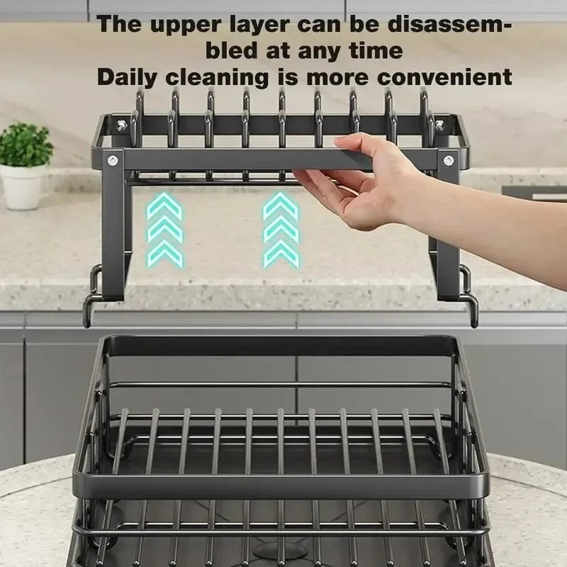 Adjustable Dish Drying Rack & Drainboard Organizer – Over Sink Countertop Plate & Cutlery Storage | Cartly Kitchen