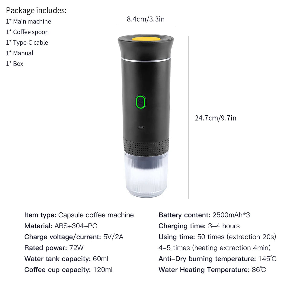 Portable Wireless Electric Espresso Coffee Machine – 3-in-1 Capsule & Powder Maker for Travel, Car & Home | Cartly Kitchen