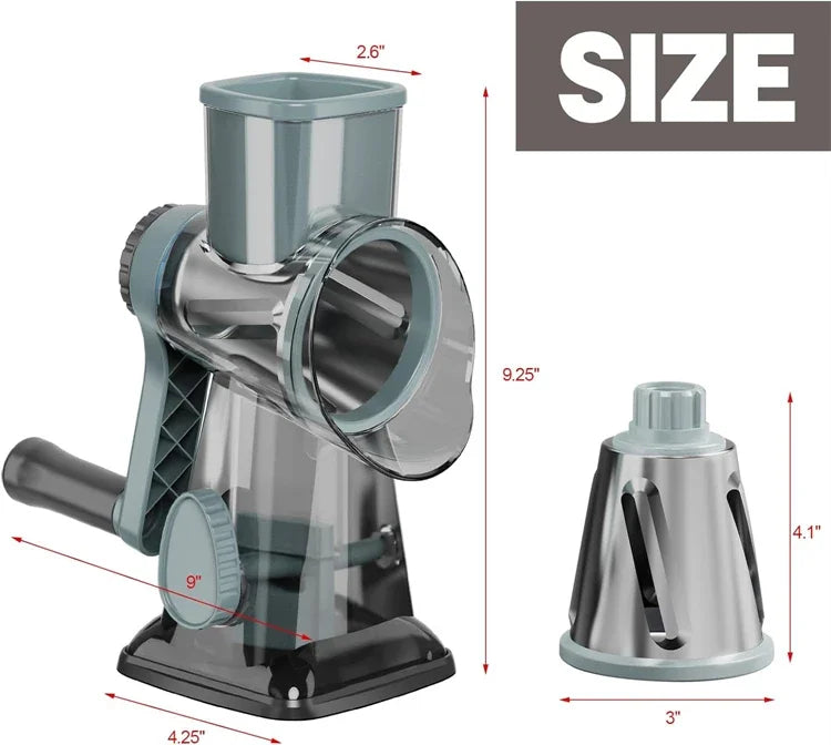3-in-1 Rotary Cheese & Vegetable Grater with Nut Grinder – Manual Kitchen Slicer | Cartly Kitchen