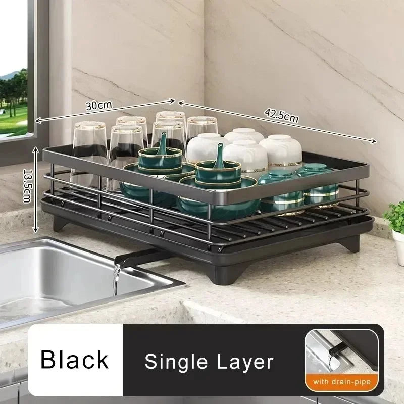 Adjustable Dish Drying Rack & Drainboard Organizer – Over Sink Countertop Plate & Cutlery Storage | Cartly Kitchen