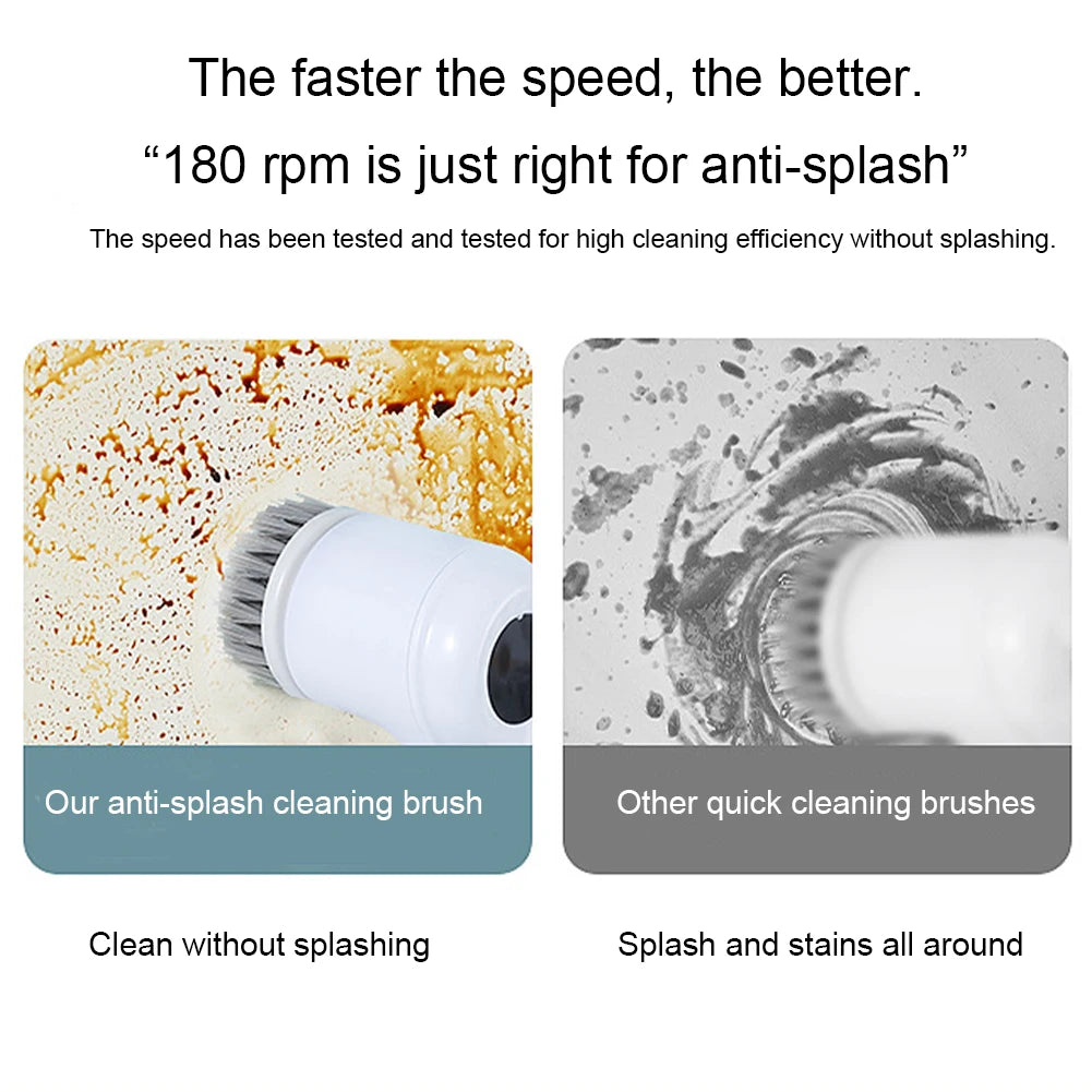 Electric Spin Scrubber with 5 Brush Heads – Versatile Dish & Bathroom Cleaning Tool | Cartly Kitchen