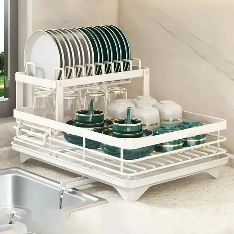 Adjustable Dish Drying Rack & Drainboard Organizer – Over Sink Countertop Plate & Cutlery Storage | Cartly Kitchen