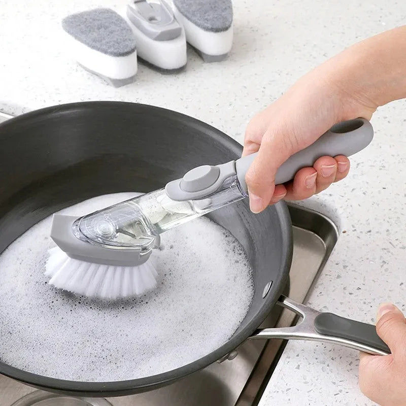 2-in-1 Refillable Kitchen Brush with Soap Dispenser – Long Handle Non-Scratch Scrubber | Cartly Kitchen