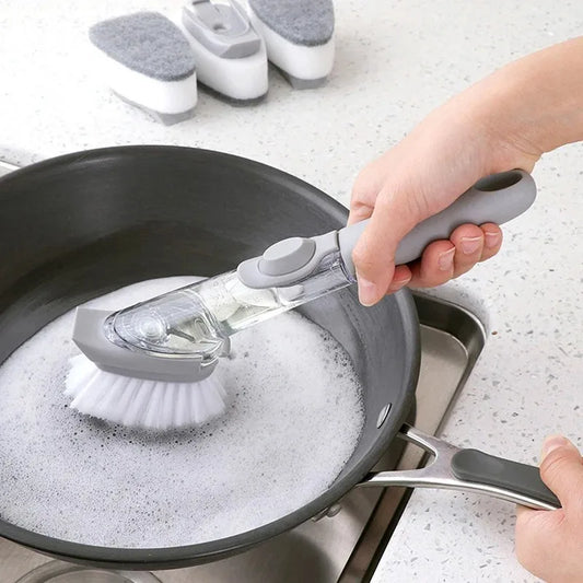 2-in-1 Refillable Kitchen Brush with Soap Dispenser – Long Handle Non-Scratch Scrubber | Cartly Kitchen