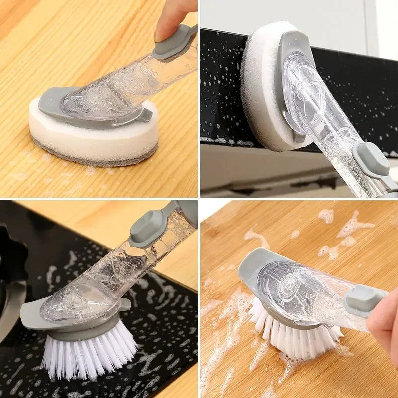 2-in-1 Refillable Kitchen Brush with Soap Dispenser – Long Handle Non-Scratch Scrubber | Cartly Kitchen