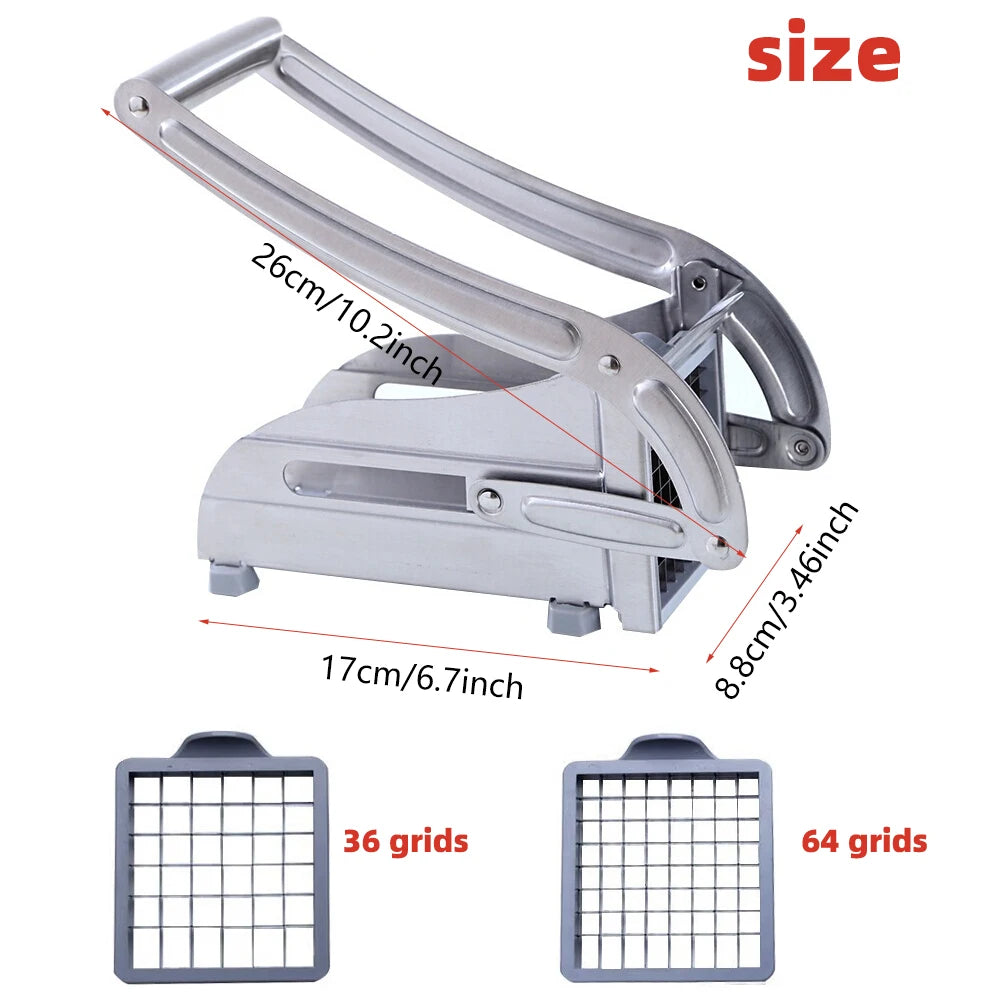 Stainless Steel Manual Potato Chipper – 36/64-Hole Blade Cutter for Fruits & Vegetables | Cartly Kitchen