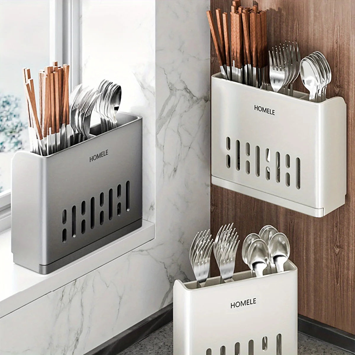 Flatware Organizer with Drain Base – Multifunctional Utensil & Chopsticks Holder | Cartly Kitchen