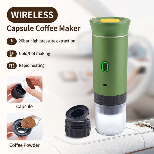 Portable Wireless Electric Espresso Coffee Machine – 3-in-1 Capsule & Powder Maker for Travel, Car & Home | Cartly Kitchen