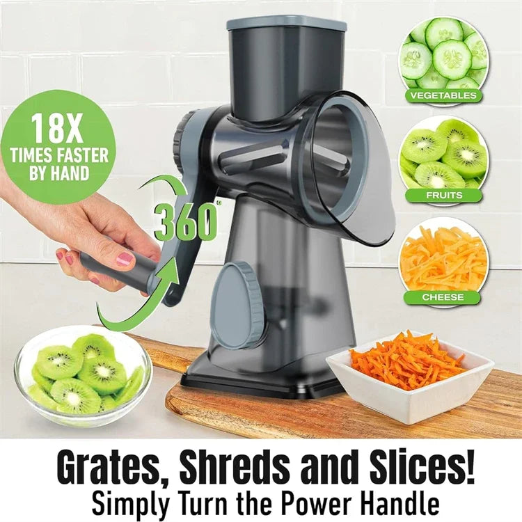 3-in-1 Rotary Cheese & Vegetable Grater with Nut Grinder – Manual Kitchen Slicer | Cartly Kitchen