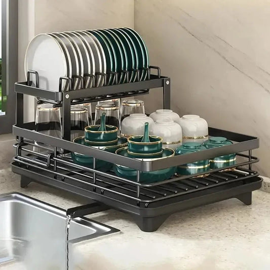 Adjustable Dish Drying Rack & Drainboard Organizer – Over Sink Countertop Plate & Cutlery Storage | Cartly Kitchen