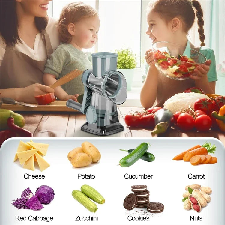 3-in-1 Rotary Cheese & Vegetable Grater with Nut Grinder – Manual Kitchen Slicer | Cartly Kitchen