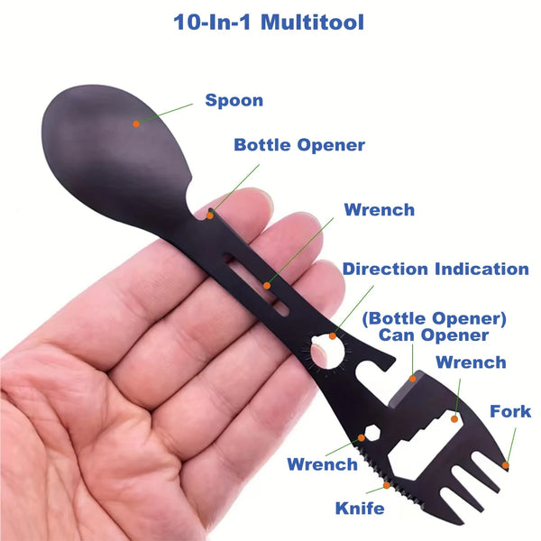 10-in-1 Stainless Steel Multi-Tool Spork Set – Portable Utensil with Spoon, Can Opener & More | Cartly Kitchen