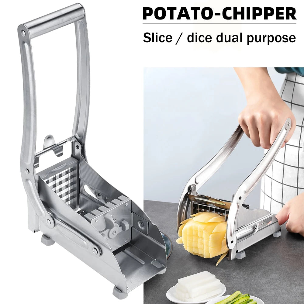 Stainless Steel Manual Potato Chipper – 36/64-Hole Blade Cutter for Fruits & Vegetables | Cartly Kitchen