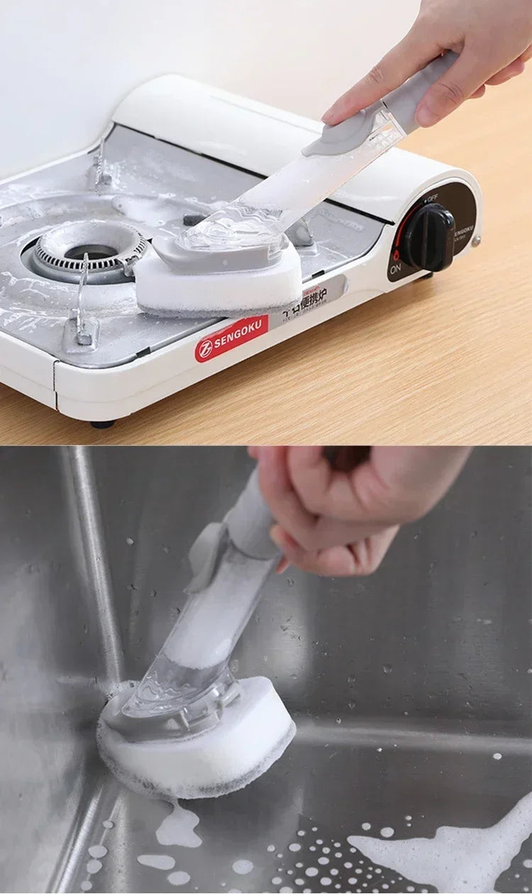 2-in-1 Refillable Kitchen Brush with Soap Dispenser – Long Handle Non-Scratch Scrubber | Cartly Kitchen