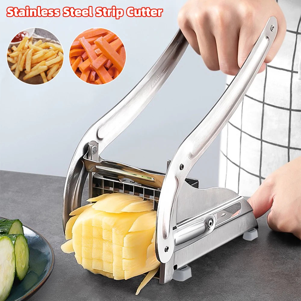 Stainless Steel Manual Potato Chipper – 36/64-Hole Blade Cutter for Fruits & Vegetables | Cartly Kitchen