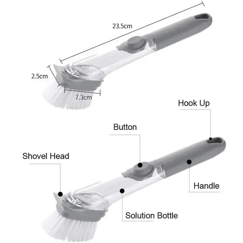 2-in-1 Refillable Kitchen Brush with Soap Dispenser – Long Handle Non-Scratch Scrubber | Cartly Kitchen