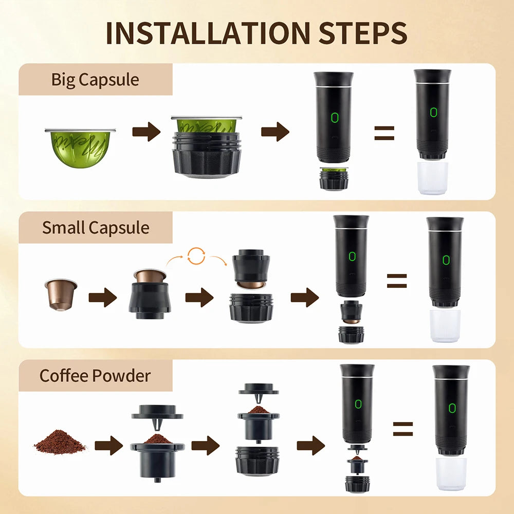 Portable Wireless Electric Espresso Coffee Machine – 3-in-1 Capsule & Powder Maker for Travel, Car & Home | Cartly Kitchen