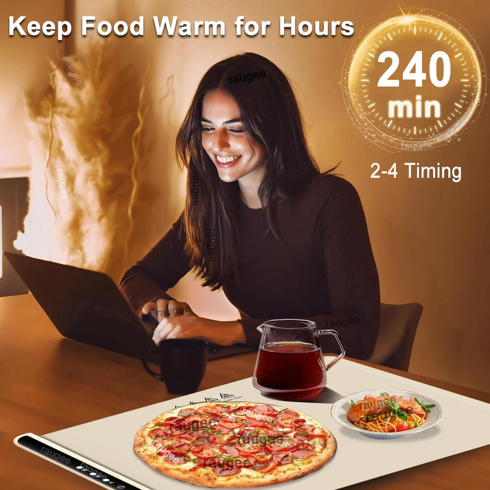Electric Warming Tray Food Warmer Plate – Foldable Portable Smart Fast Heating Mat with 3 Temperature Settings | Cartly Kitchen
