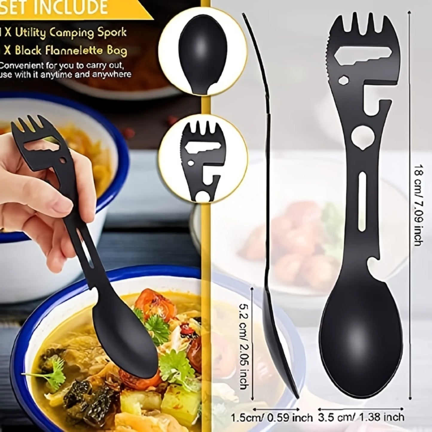 10-in-1 Stainless Steel Multi-Tool Spork Set – Portable Utensil with Spoon, Can Opener & More | Cartly Kitchen