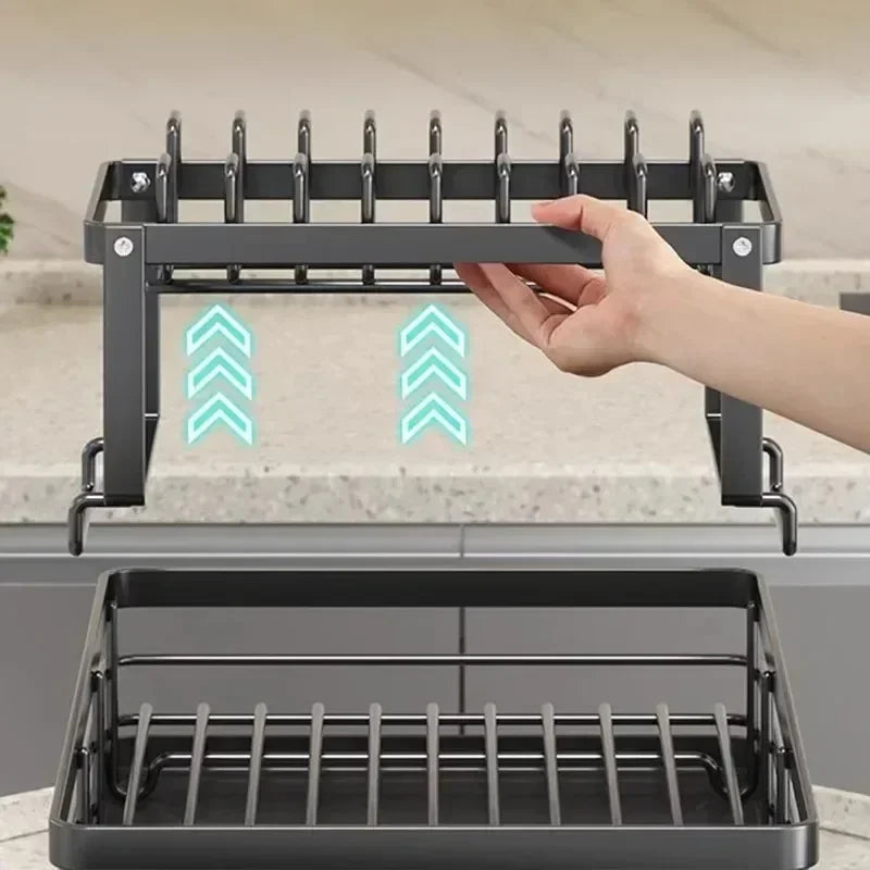 Adjustable Dish Drying Rack & Drainboard Organizer – Over Sink Countertop Plate & Cutlery Storage | Cartly Kitchen