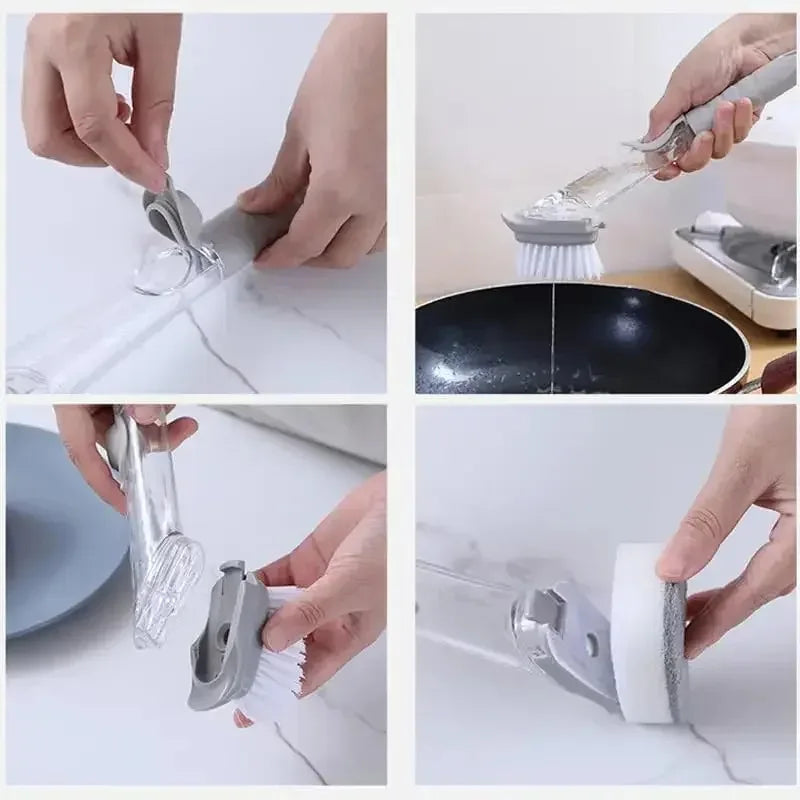 2-in-1 Refillable Kitchen Brush with Soap Dispenser – Long Handle Non-Scratch Scrubber | Cartly Kitchen