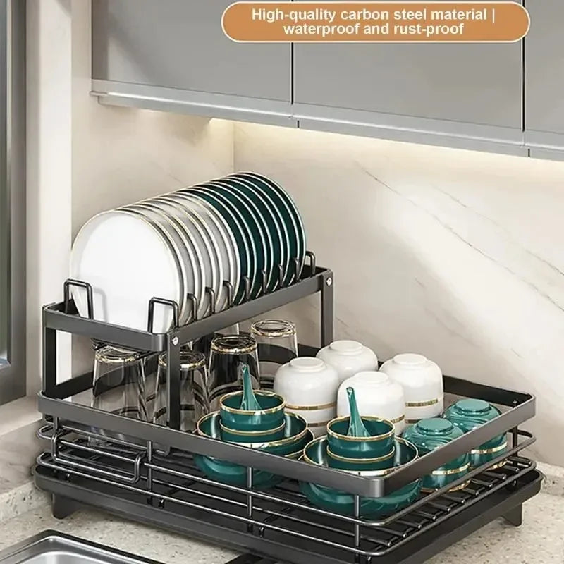 Adjustable Dish Drying Rack & Drainboard Organizer – Over Sink Countertop Plate & Cutlery Storage | Cartly Kitchen
