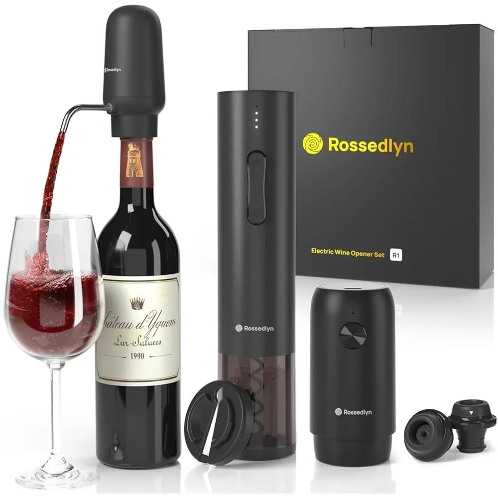 Rechargeable Electric Wine Opener Set – Automatic Aerator, Foil Cutter & Vacuum Stoppers | Cartly Kitchen