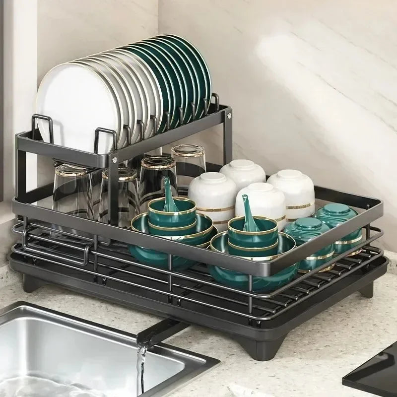 Adjustable Dish Drying Rack & Drainboard Organizer – Over Sink Countertop Plate & Cutlery Storage | Cartly Kitchen