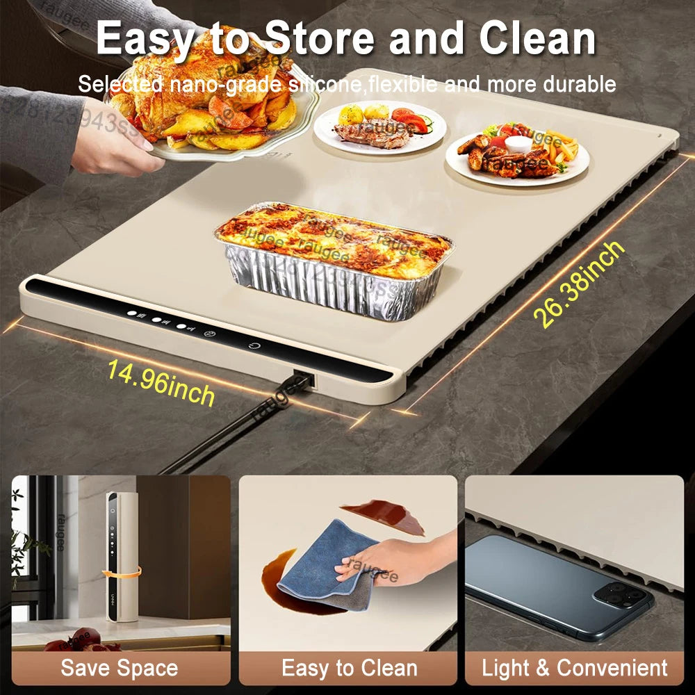 Electric Warming Tray Food Warmer Plate – Foldable Portable Smart Fast Heating Mat with 3 Temperature Settings | Cartly Kitchen