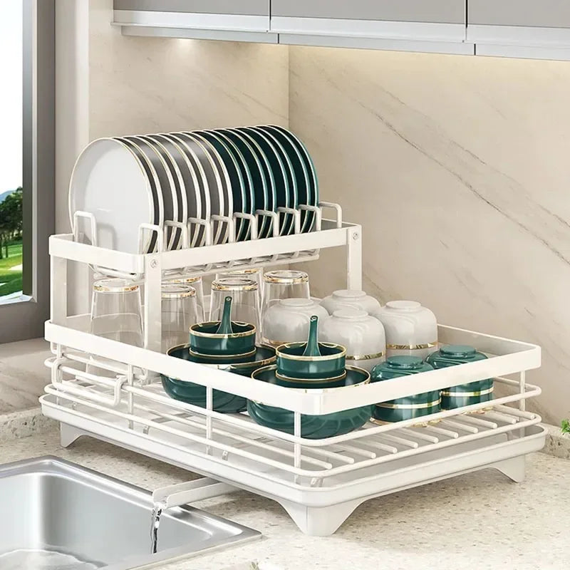 Adjustable Dish Drying Rack & Drainboard Organizer – Over Sink Countertop Plate & Cutlery Storage | Cartly Kitchen