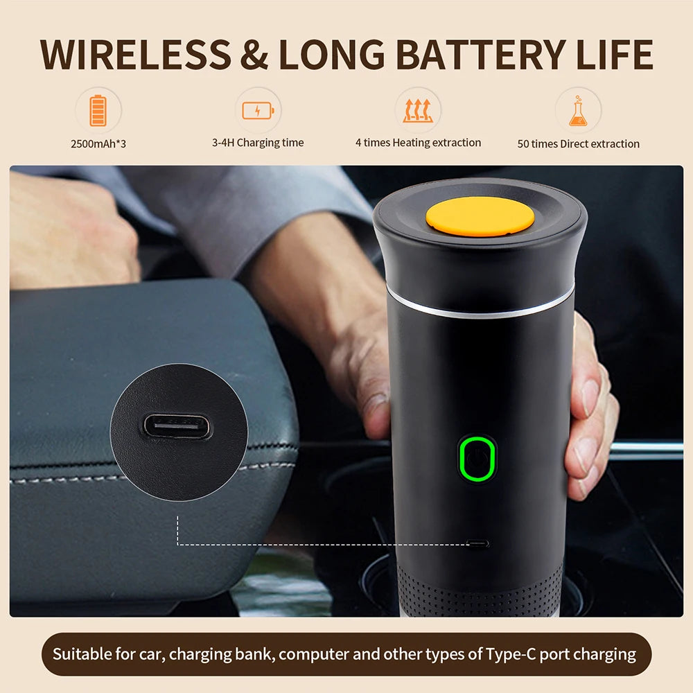 Portable Wireless Electric Espresso Coffee Machine – 3-in-1 Capsule & Powder Maker for Travel, Car & Home | Cartly Kitchen