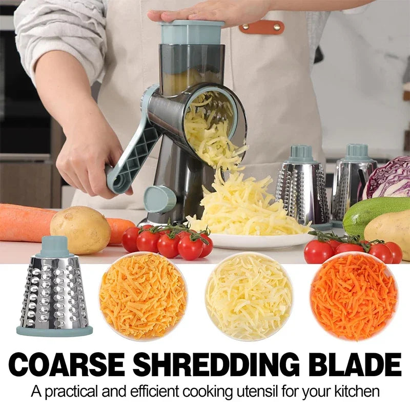 3-in-1 Rotary Cheese & Vegetable Grater with Nut Grinder – Manual Kitchen Slicer | Cartly Kitchen
