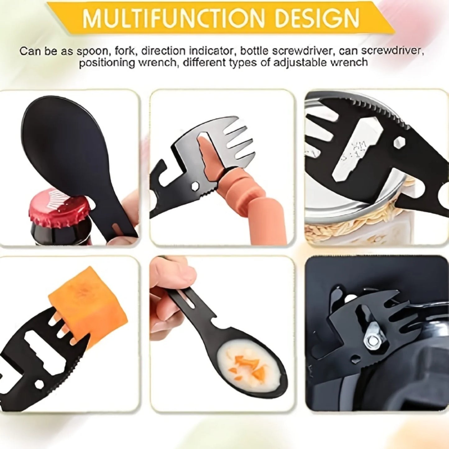 10-in-1 Stainless Steel Multi-Tool Spork Set – Portable Utensil with Spoon, Can Opener & More | Cartly Kitchen