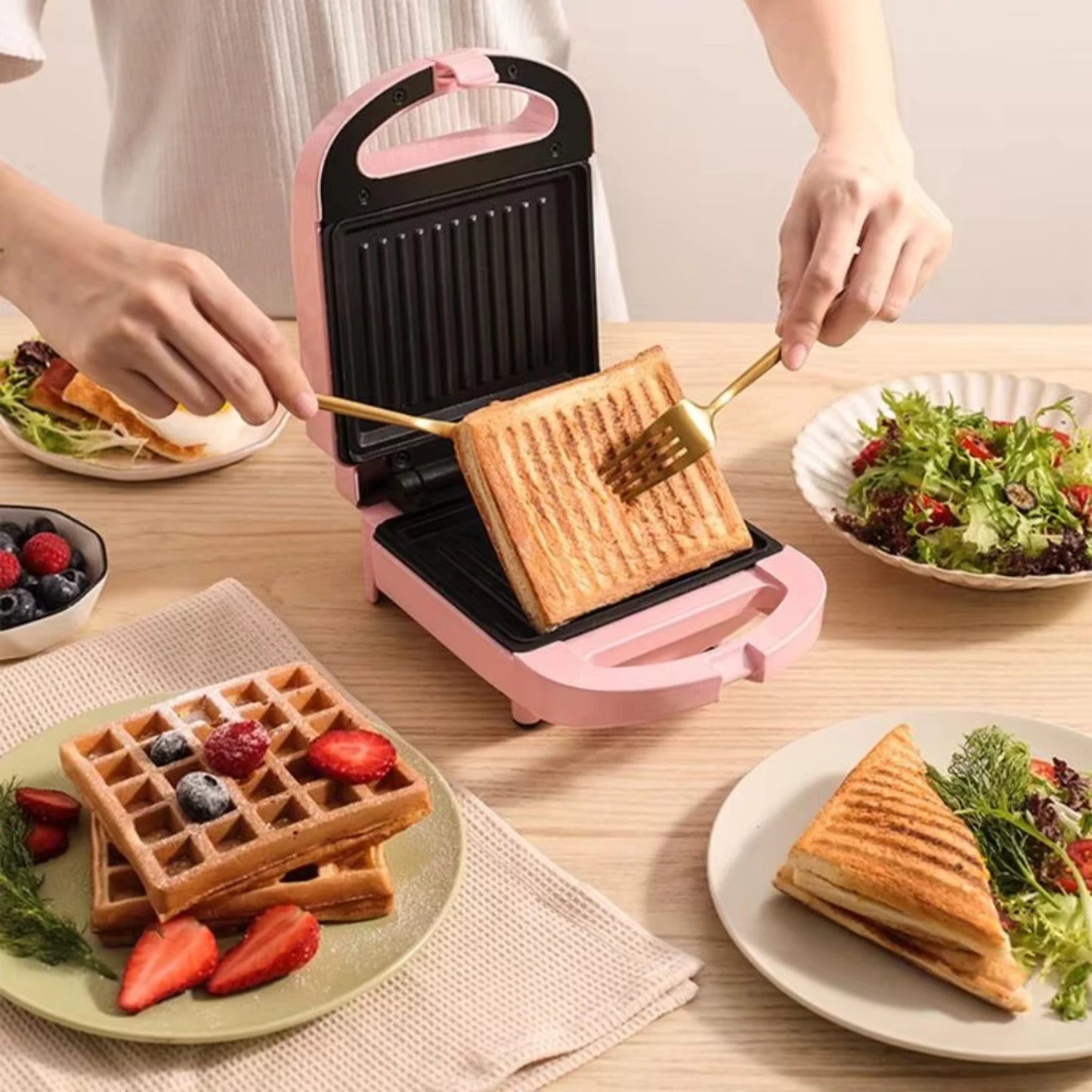 Portable Dual Waffle & Sandwich Maker – Non-Multifunctional Toast & Bread Toaster 220V | Cartly Kitchen