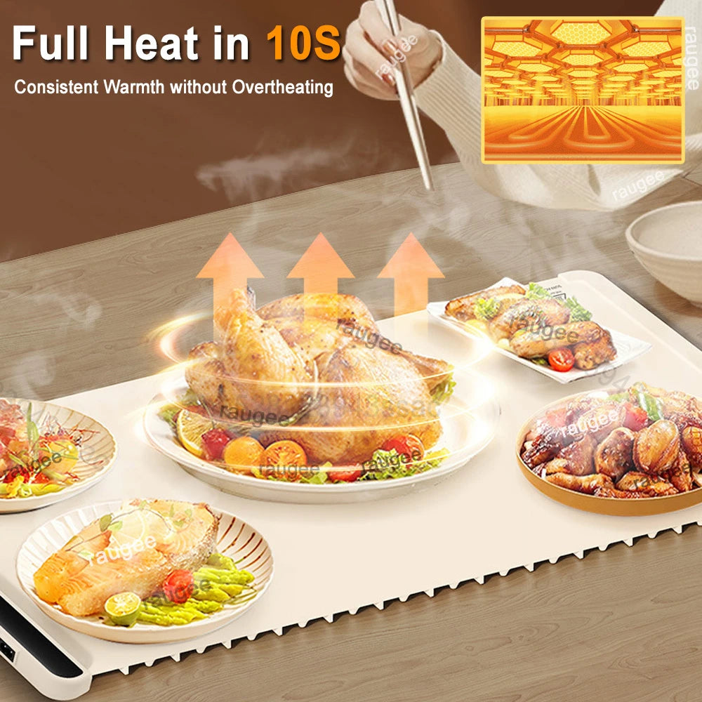 Electric Warming Tray Food Warmer Plate – Foldable Portable Smart Fast Heating Mat with 3 Temperature Settings | Cartly Kitchen