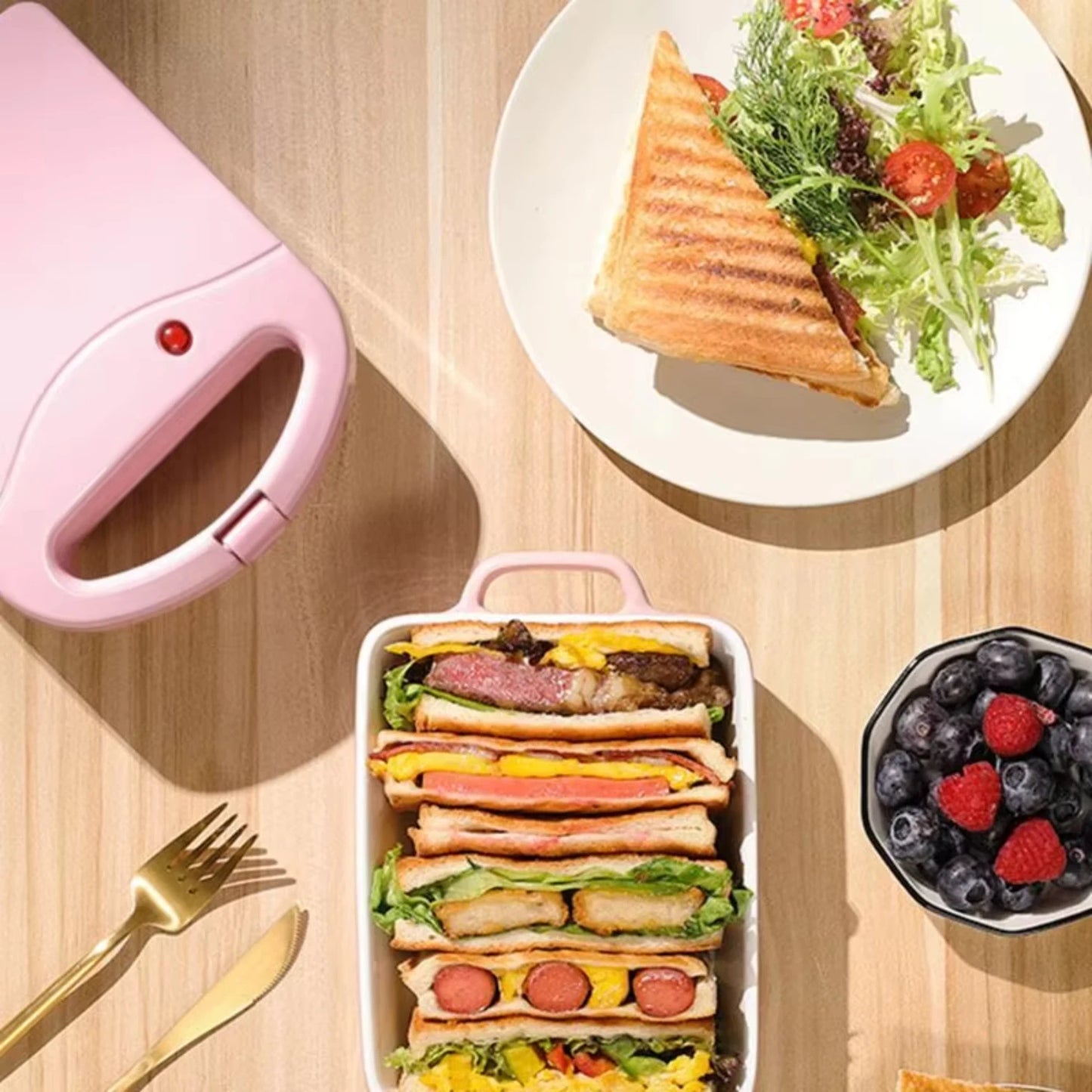Portable Dual Waffle & Sandwich Maker – Non-Multifunctional Toast & Bread Toaster 220V | Cartly Kitchen