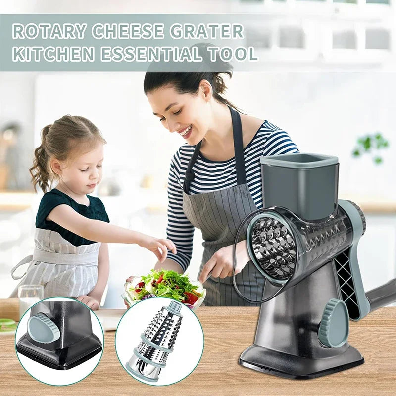 3-in-1 Rotary Cheese & Vegetable Grater with Nut Grinder – Manual Kitchen Slicer | Cartly Kitchen