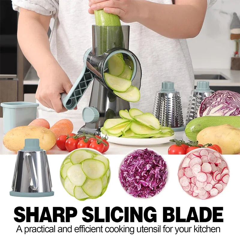 3-in-1 Rotary Cheese & Vegetable Grater with Nut Grinder – Manual Kitchen Slicer | Cartly Kitchen