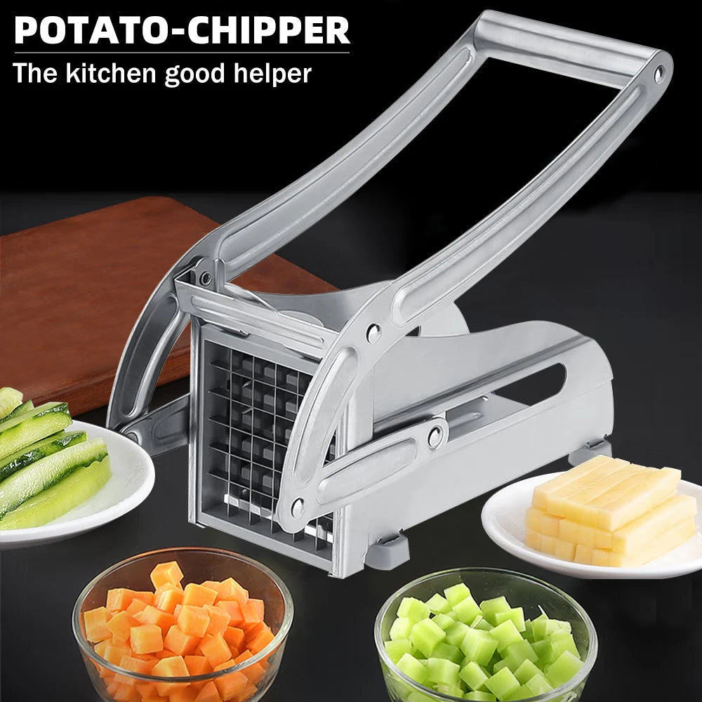 Stainless Steel Manual Potato Chipper – 36/64-Hole Blade Cutter for Fruits & Vegetables | Cartly Kitchen