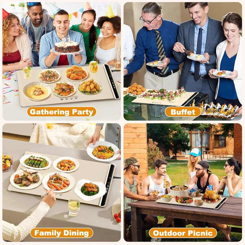 Electric Warming Tray Food Warmer Plate – Foldable Portable Smart Fast Heating Mat with 3 Temperature Settings | Cartly Kitchen
