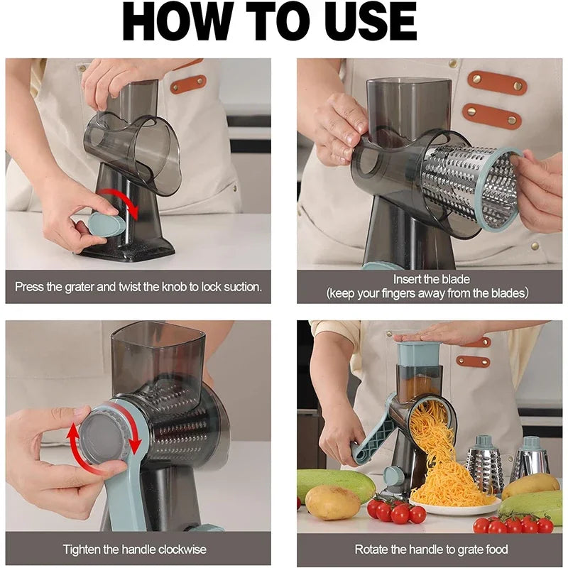 3-in-1 Rotary Cheese & Vegetable Grater with Nut Grinder – Manual Kitchen Slicer | Cartly Kitchen