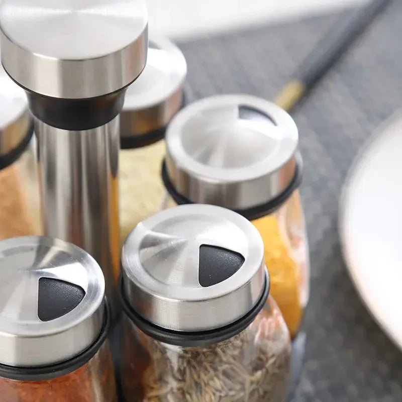 7-Piece Rotating Spice Jar Set – Glass Seasoning Organizer with Rack | Cartly Kitchen