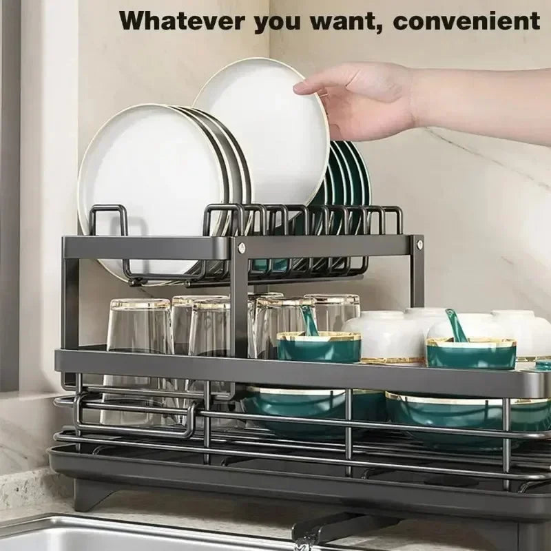 Adjustable Dish Drying Rack & Drainboard Organizer – Over Sink Countertop Plate & Cutlery Storage | Cartly Kitchen