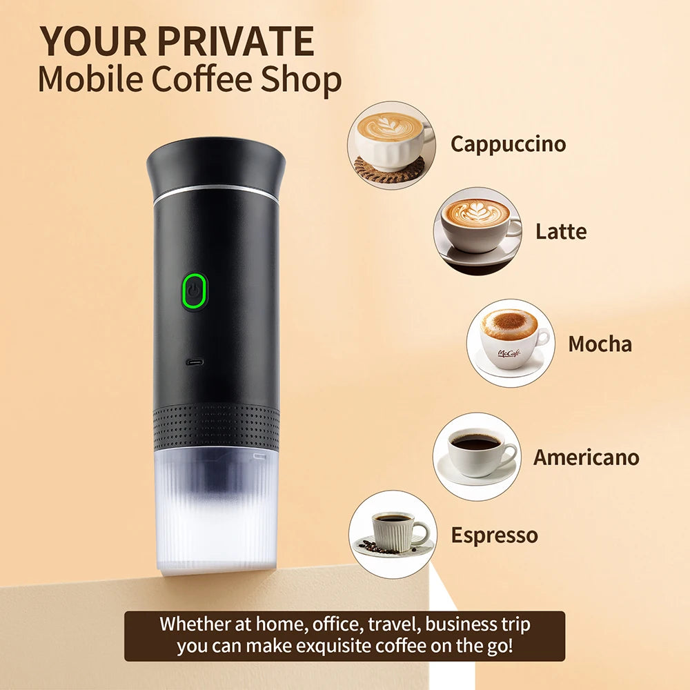 Portable Wireless Electric Espresso Coffee Machine – 3-in-1 Capsule & Powder Maker for Travel, Car & Home | Cartly Kitchen