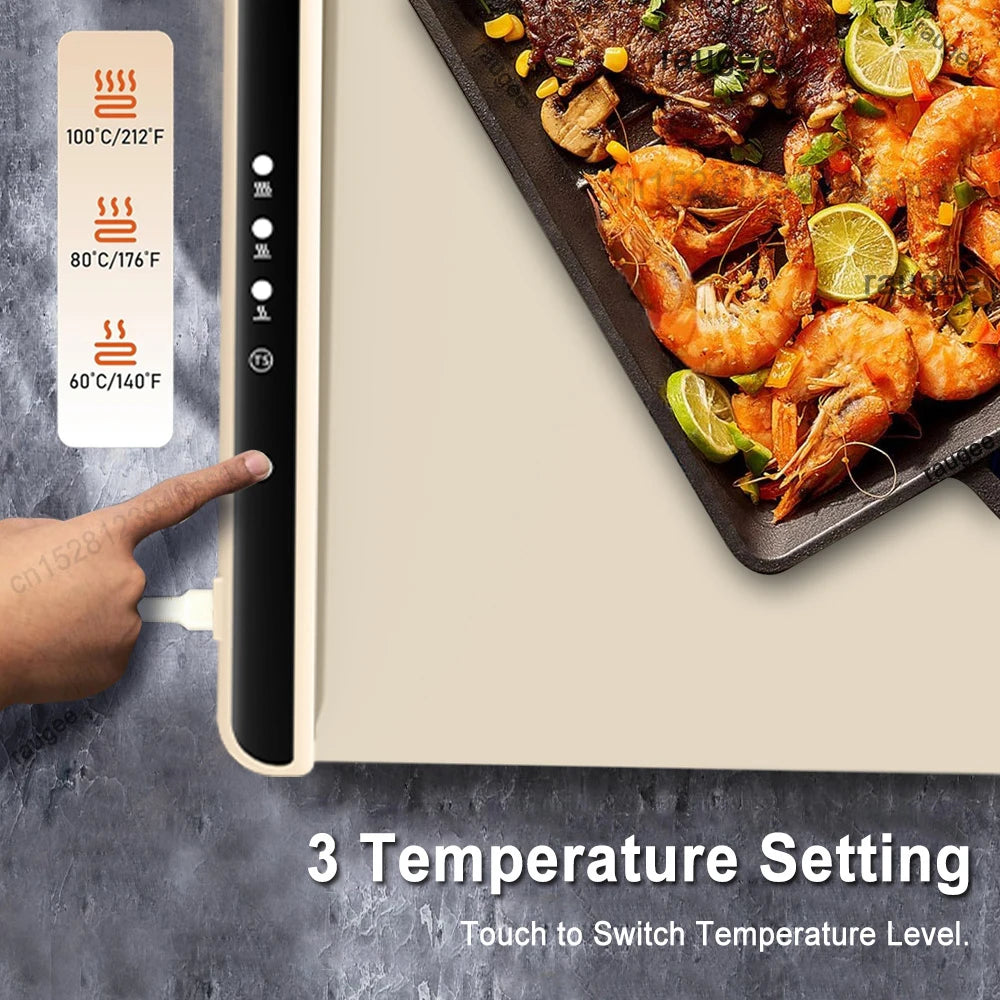 Electric Warming Tray Food Warmer Plate – Foldable Portable Smart Fast Heating Mat with 3 Temperature Settings | Cartly Kitchen