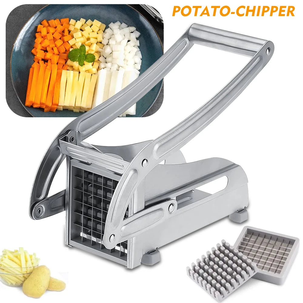 Stainless Steel Manual Potato Chipper – 36/64-Hole Blade Cutter for Fruits & Vegetables | Cartly Kitchen