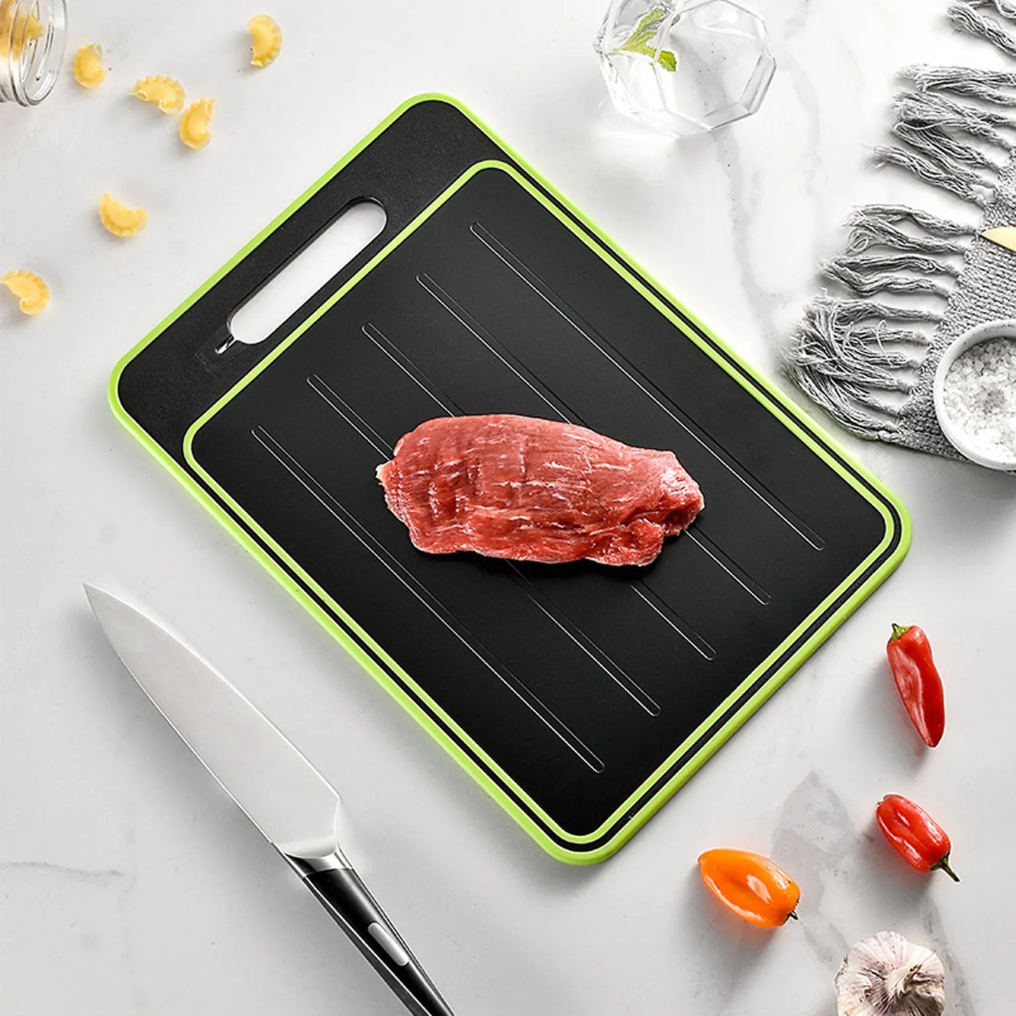 4-in-1 Defrosting & Double-Sided Cutting Board – Efficient Melt & Chopping Tray | Cartly Kitchen