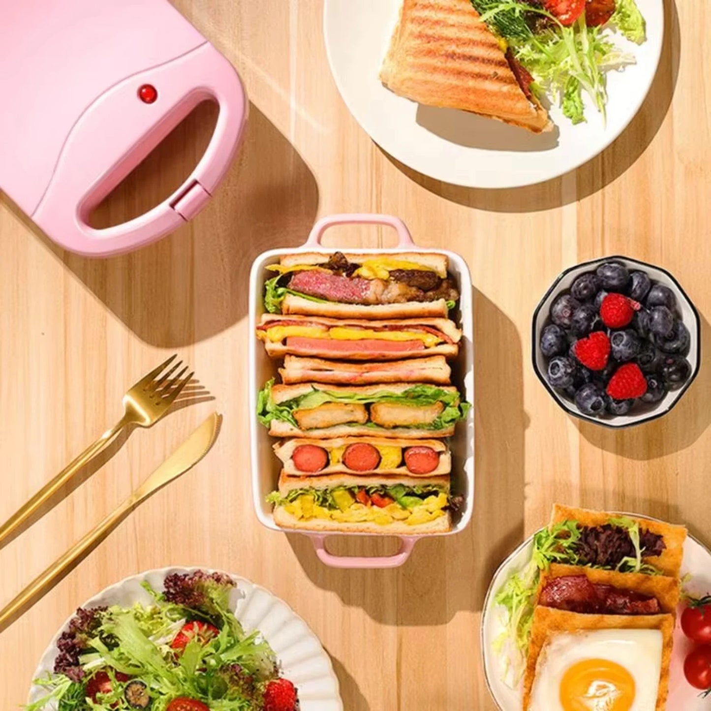 Portable Dual Waffle & Sandwich Maker – Non-Multifunctional Toast & Bread Toaster 220V | Cartly Kitchen